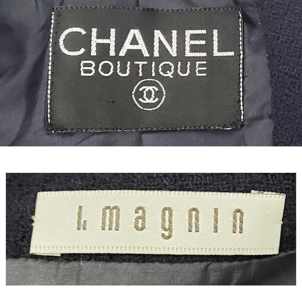 CHANEL Boutique Womens Vintage Navy Wool Boucle Blazer Logo CC Buttons Red Trim - Picture 3 of 15